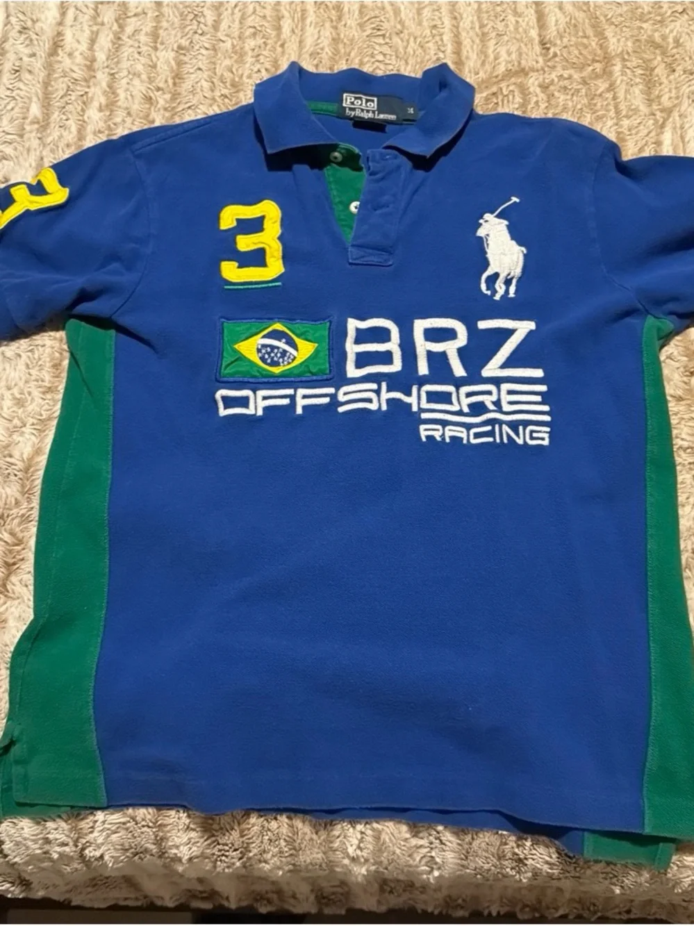 Ralph Lauren Blue Polo with Green Panels & Yellow Embroidery